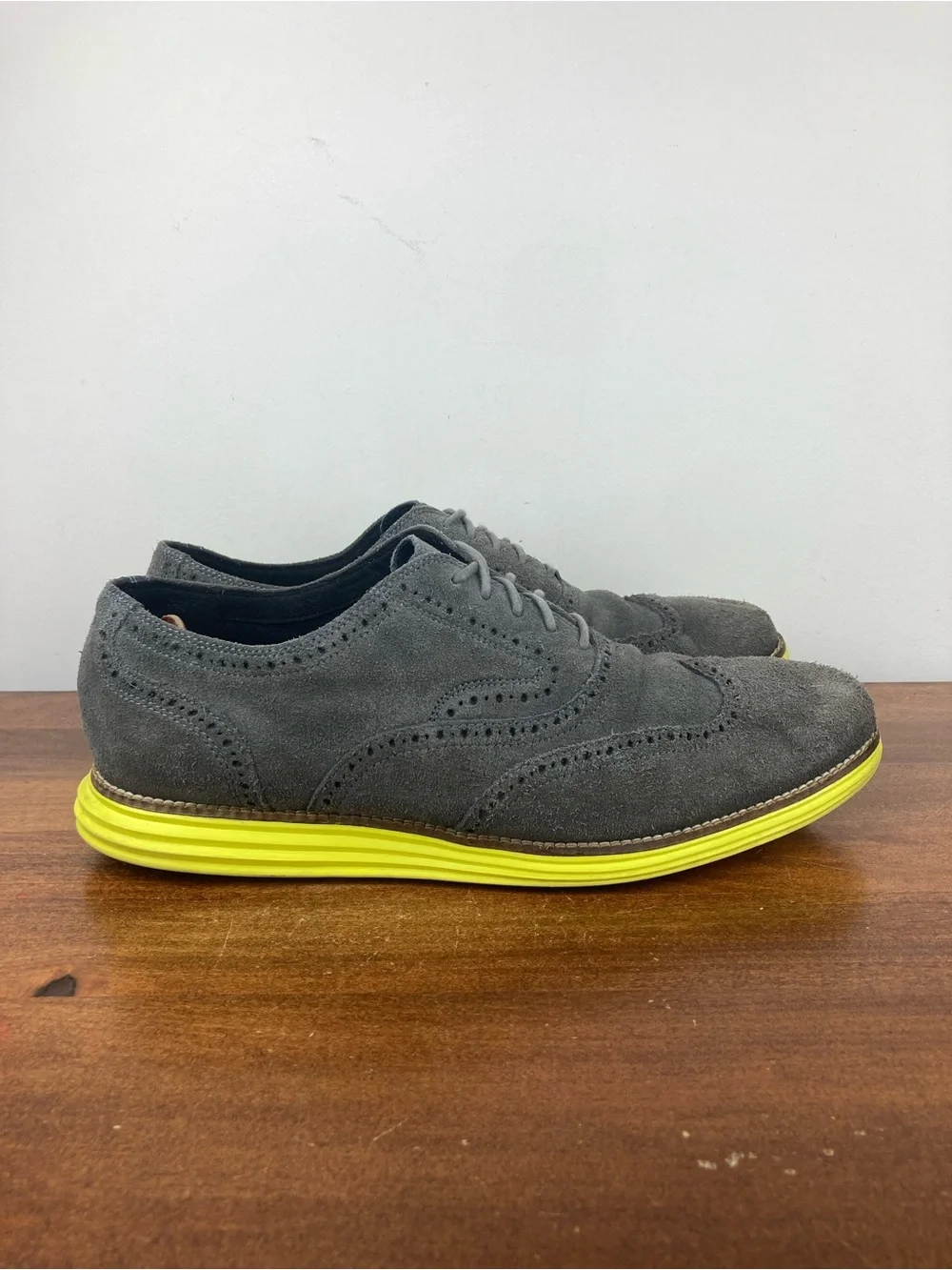 Cole Haan Grand Os Lunargrand Wingtip Suede Oxford Gray Volt C10226 Men Size 13M